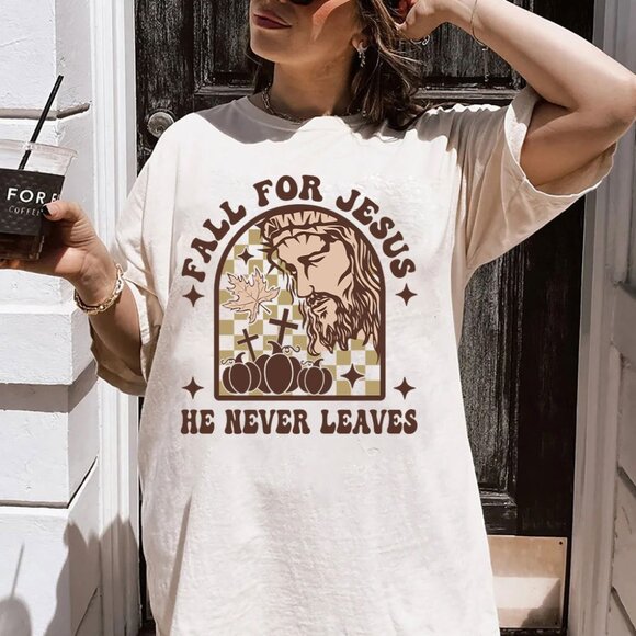 Gildan Other - Fall For Jesus He Never Leaves Christian T-Shirt